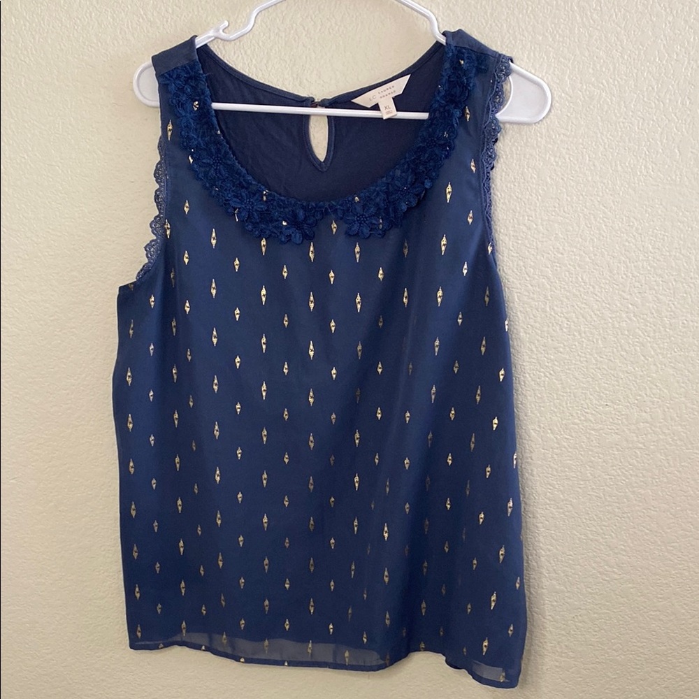 LC Lauren Conrad Navy Blouse with Gold Accents‎